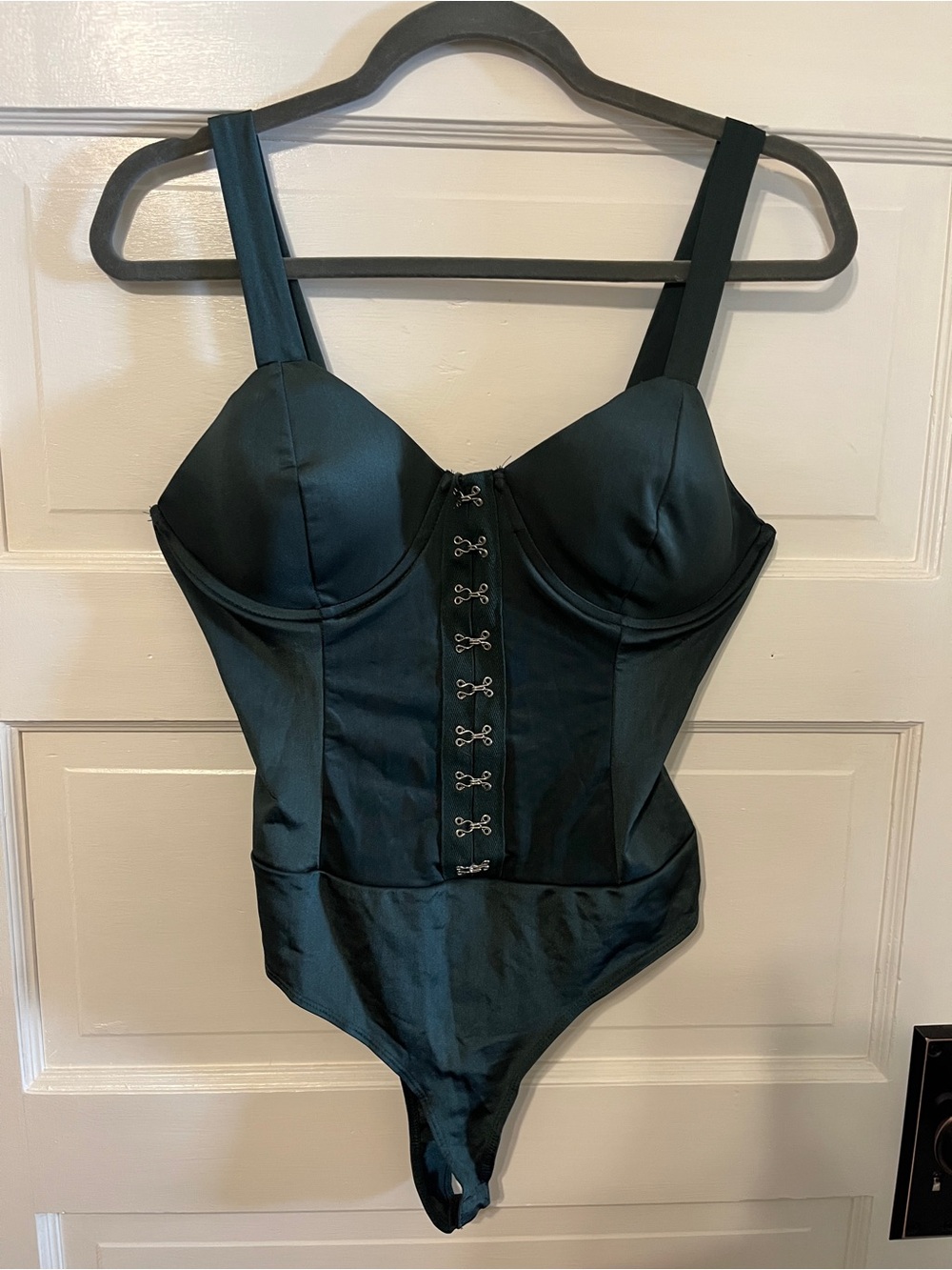 Bodysuit Heart & Hips Dark green Satin Corset-Style Bodysuit